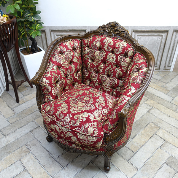 1人掛けソファ アンティークテイスト レッドダマスク 1008-1-5F101B