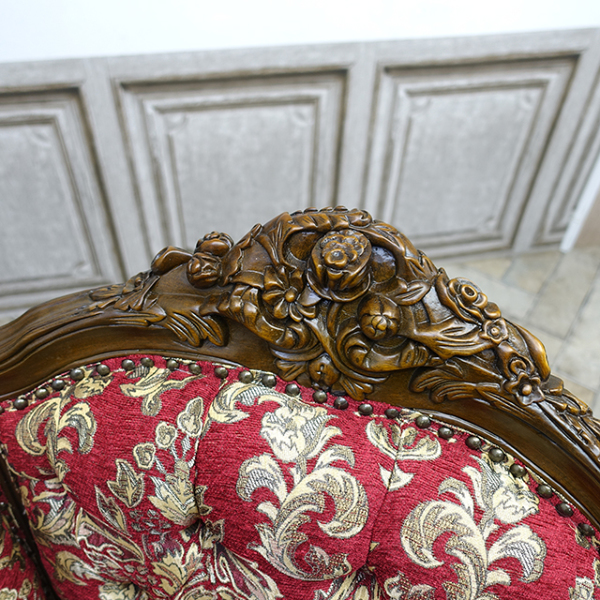 1人掛けソファ アンティークテイスト レッドダマスク 1008-1-5F101B