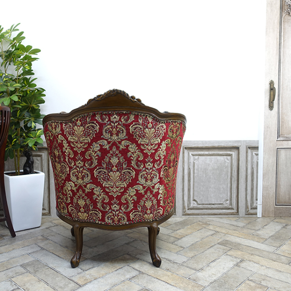1人掛けソファ アンティークテイスト レッドダマスク 1008-1-5F101B