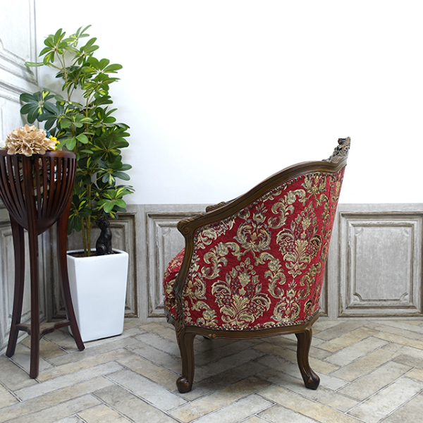 1人掛けソファ アンティークテイスト レッドダマスク 1008-1-5F101B