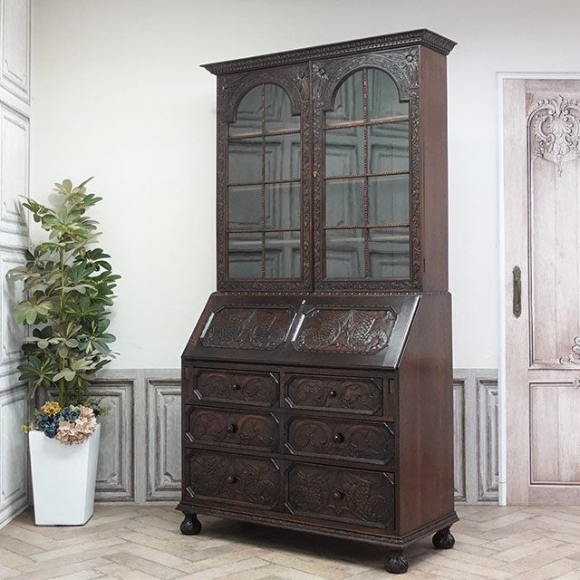 1880年頃 オーク材 イギリス アンティーク・ブックビューロー