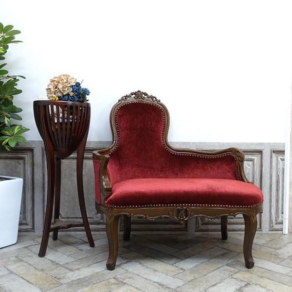 【美品】アンティーク調 カウチソファ ベロア ボルドー 猫脚 鋲打ち カウチソファ・アンティークテイスト 6104-5F410 新着アンティーク