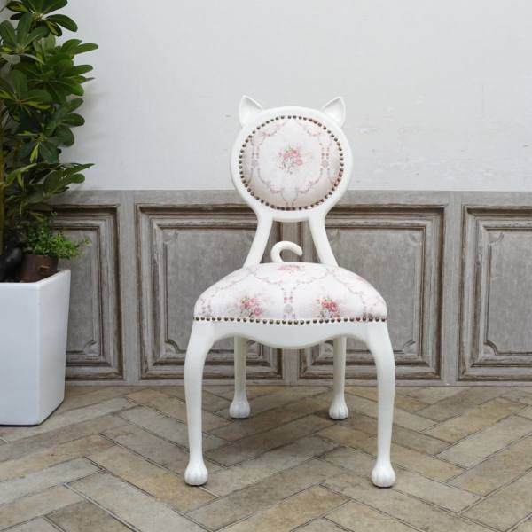 猫型椅子 タイル付き ネコ型チェア 木製 アンティーク 折りたたみ