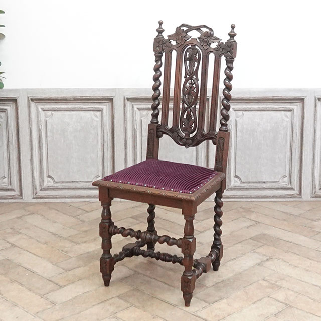 アンティークチェア　オーク材　腰掛け　ビンテージ家具　蚤の市　古家具　ブロカント 1900年頃 オーク材 フランス アンティーク・チェア antique65603c