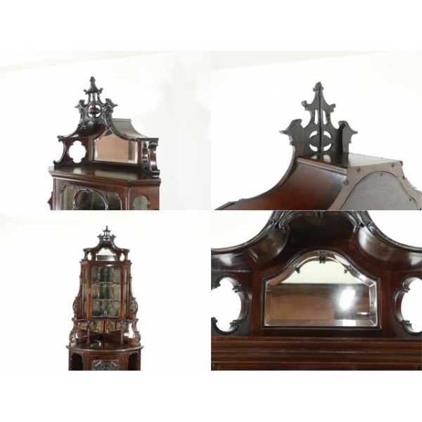 アンティーク　コーナーキャビネット　ガラス　マホガニー材　1910年代　イギリス 1890年頃 マホガニー材 イギリス アンティーク・コーナーキャビネット