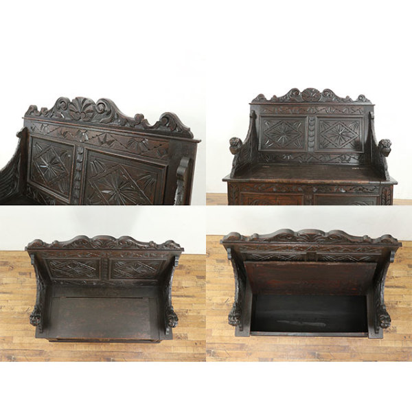 イギリス アンティーク ベンチ モンクスベンチ 英国 アンティーク オーク材 1930年代 イギリス VC108