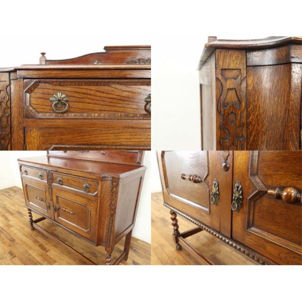 イギリス　ヴィンテージ　サイドボード　アンティーク家具 1920年代オーク材サイドボード（横幅122cm） イギリスアンティーク