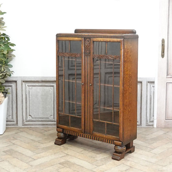 英国 イギリス アンティーク チューダー様式 リネンフォールド ブックケース 英国 イギリス アンティーク チューダー様式 リネンフォールド ブック