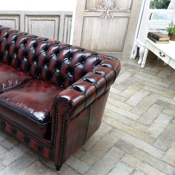 本革3人掛けソファ・アンティークテイスト VC3L914K 新着