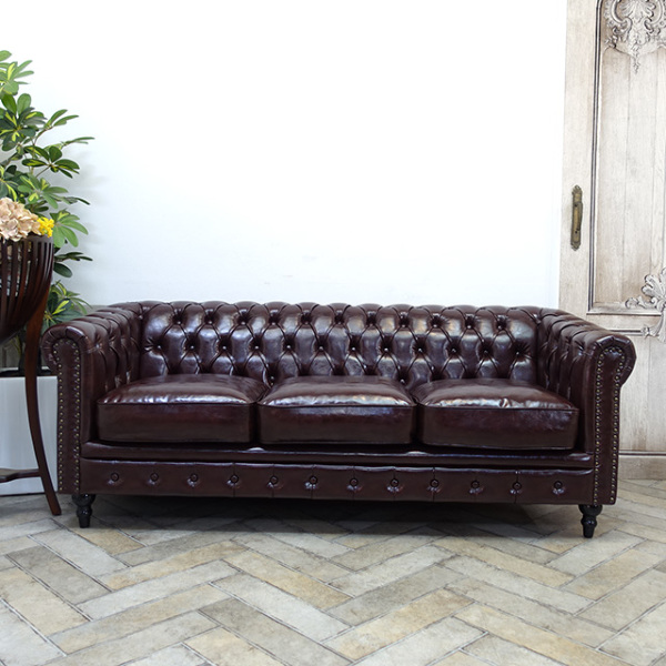 チェスターフィールドソファ 3人掛け・アンティークテイスト VC3P38K